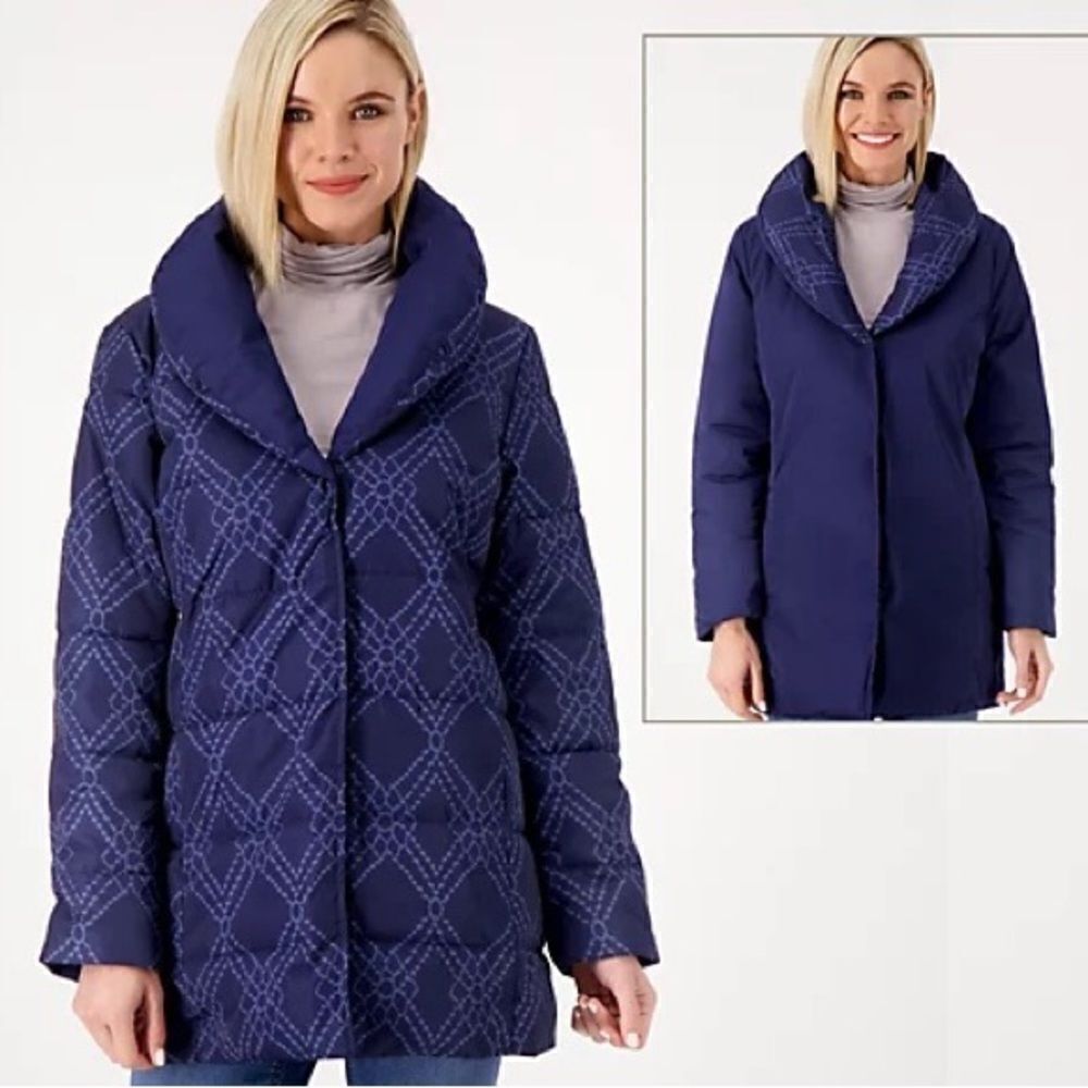 Dennis Basso Reversible Print to Solid Water Resistant Jacket